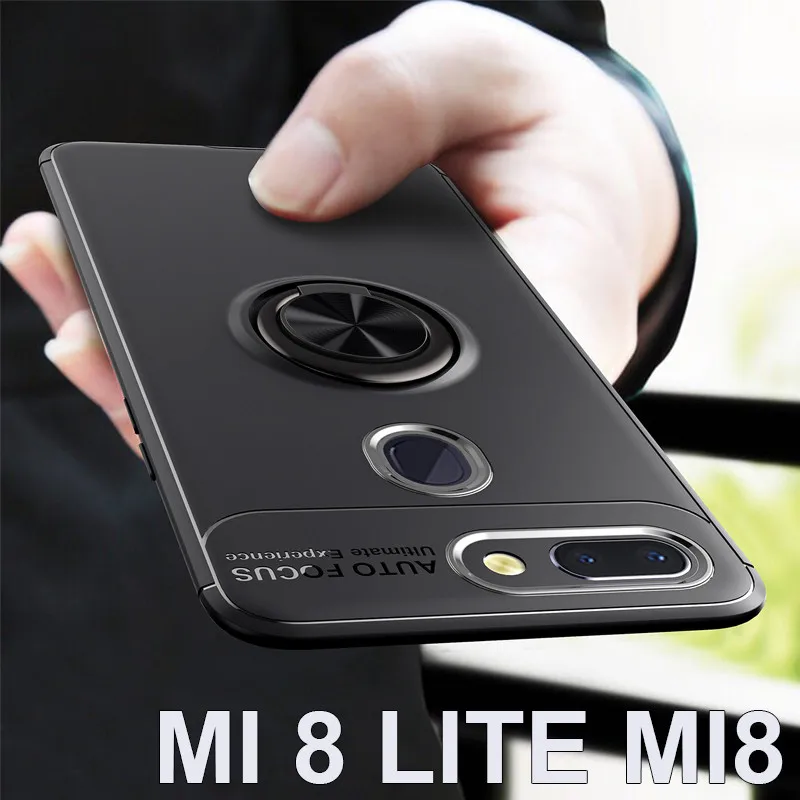 Магнитное кольцо Стенд чехол на для Xiaomi mi 8 Lite mi 8 роскошный мягкий силиконовый защитное стекло+ Полное покрытие на для сяоми ксиоми ми 8 Лайт ми8