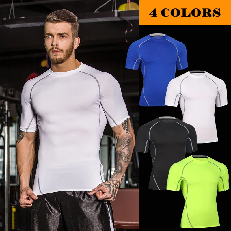 Fitness Shirt Men's Basketball Running Training Clothes Elastic Compression Quick Drying Sportswear Short Sleeve MA26 | Спорт и