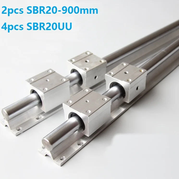 2 шт. SBR20 20 мм 900 Поддержка линейной направляющей + 4 SBR20UU линейный подшипник