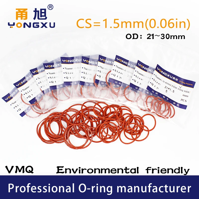 

5PCS/Lot Red Silicone Ring VMQ O-Ring CS1.5mm Thickness OD21/22/23/24/25/26/27/28/29/30*1.5mm Rings Seal Rubber Gasket Washer