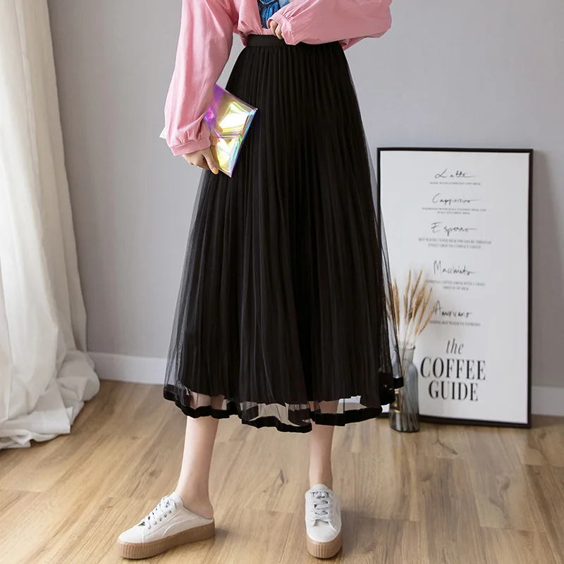 Весна 2020 новая Корейская версия сетчатая Складная юбка Золотая Бархатная