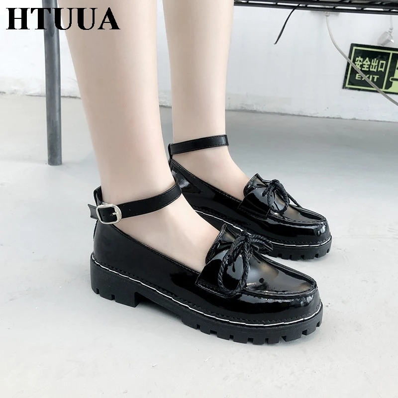 HTUUA/Новинка черные туфли из искусственной кожи с пряжкой на ремешке женские