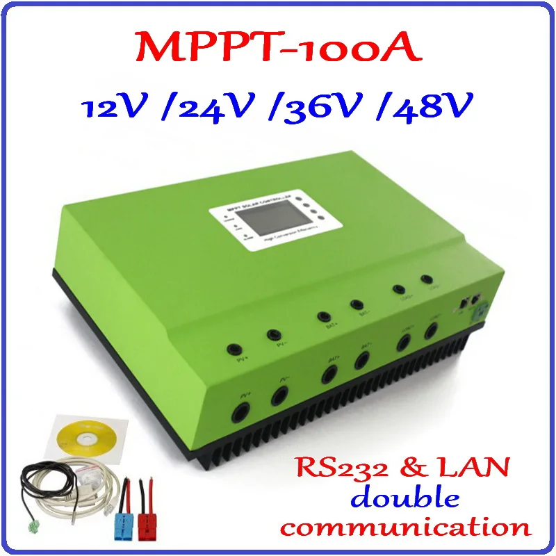 12V 24V 36V 48V Auto-work 100A MPPT Solar Charge Controller Max PV 150V Input with Big LCD Display RS232 and LAN communication |