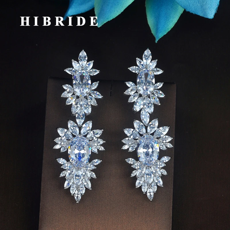 Женские длинные висячие серьги HIBRIDE украшенные кристаллами и кубическим