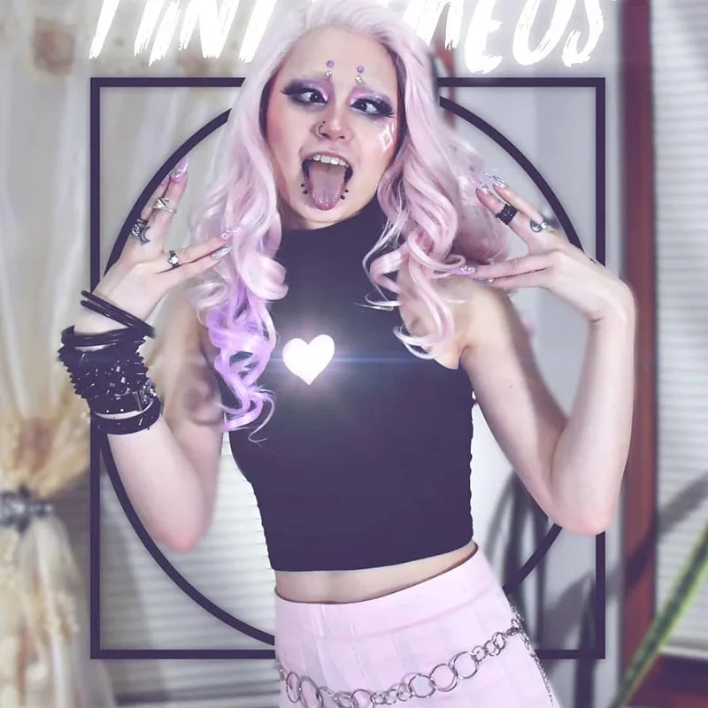 Японский Темный траурный стиль Женский обтягивающий топ на бретелях с принтом