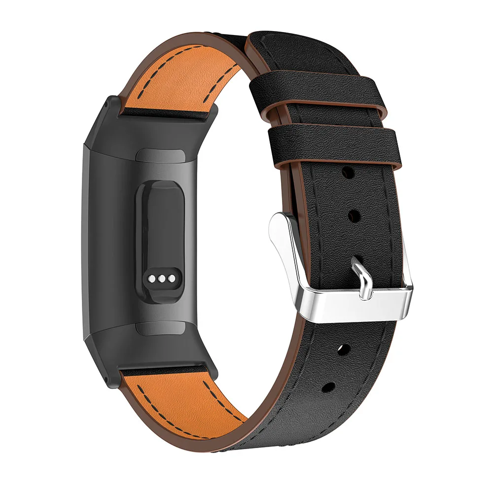Ремешок кожаный для смарт часов Fitbit Charge 3 сменный Браслет фитнес трекера 4 ремешка