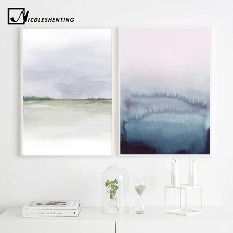 Акварельное поле абстрактный плакат скандинавский пейзаж настенная живопись