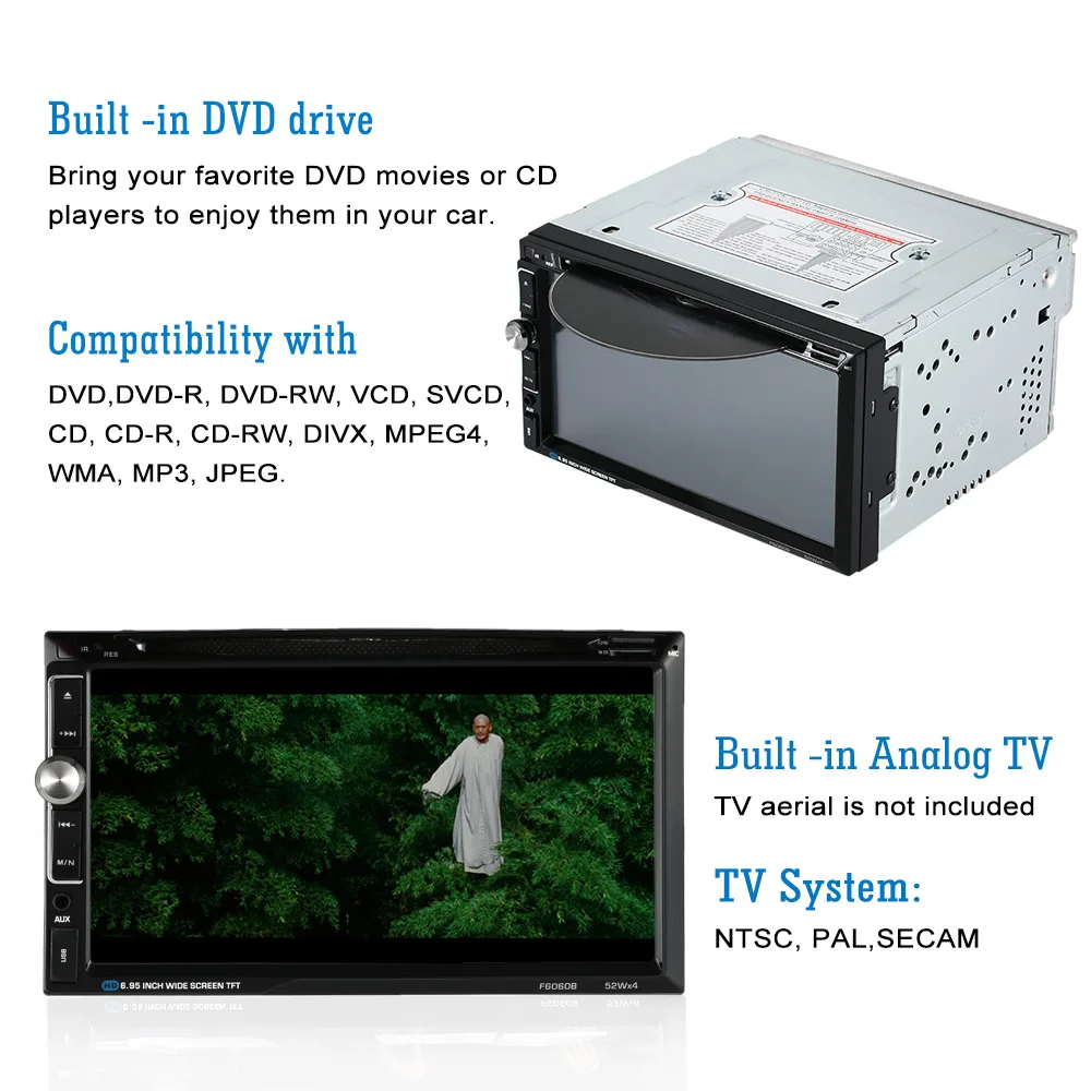 Автомобильный DVD плеер универсальный мультимедийный 2 Din с HD экраном 7 дюймов Bluetooth