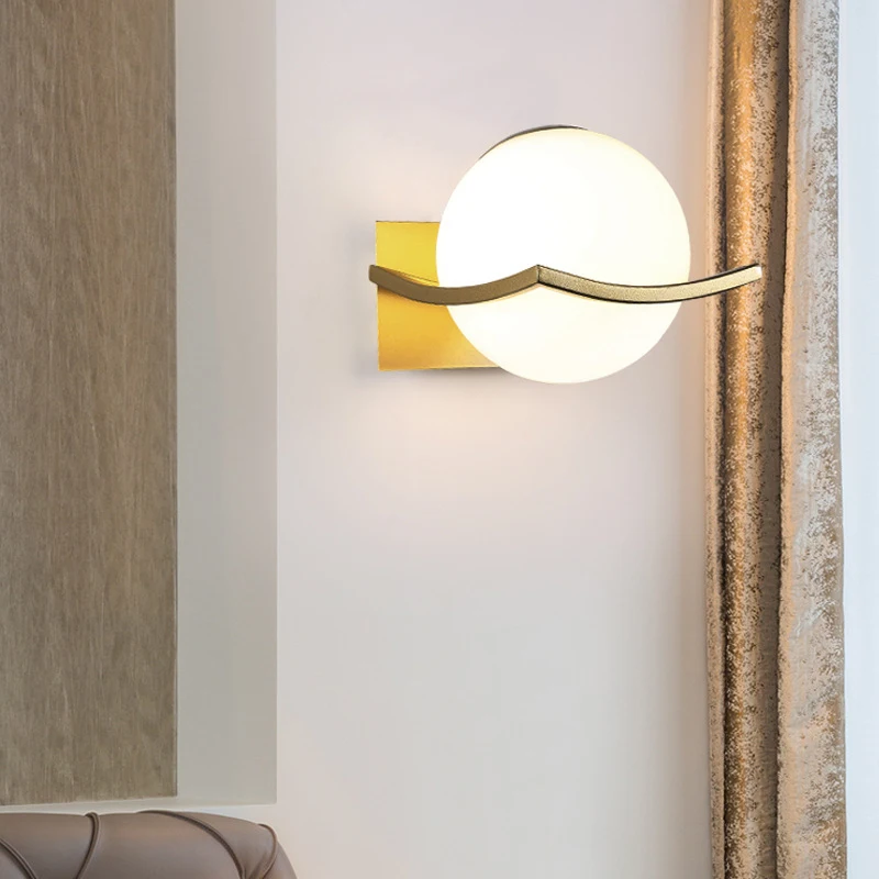 Modern Nordic Wall Lamp Frosted Glass Ball Wall Light Dining Bedroom Bedside Mounted Restaurant Aisle Corridor Wall Sconces