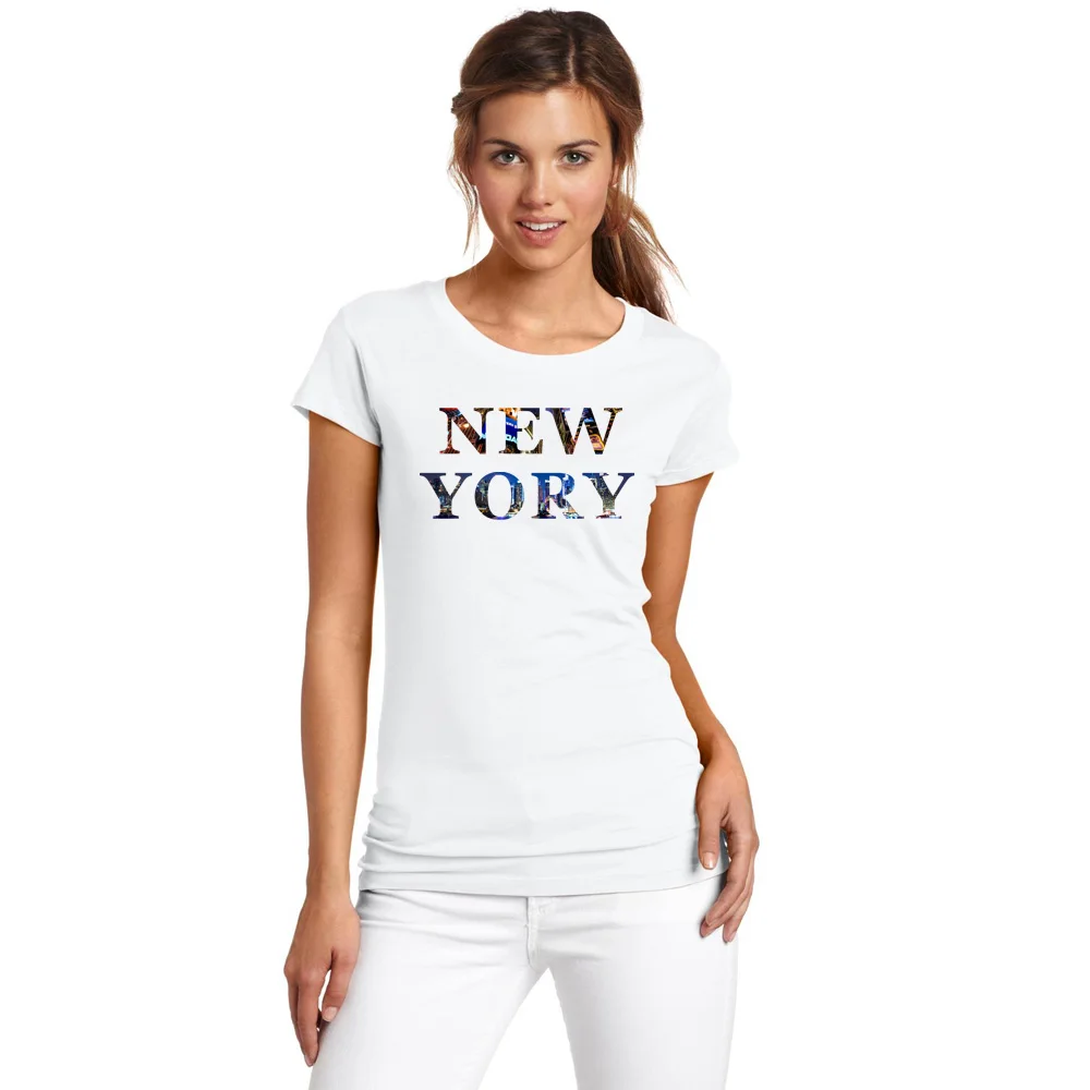 

BLWHSA New Summer Fashion Women's Short Sleeve New York City Design T-shirt USA NEWYORK Print Tops Girl Cool Hipster Tee
