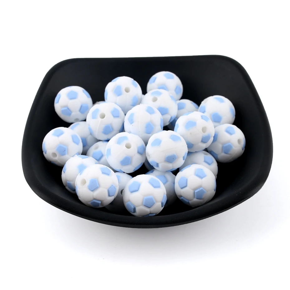 Let's Make BPA Free 5pc Football Soccer Silicone Beads For Pacifier Clips DIY Girls Cute Teething Toys Gifts Silicone Bead