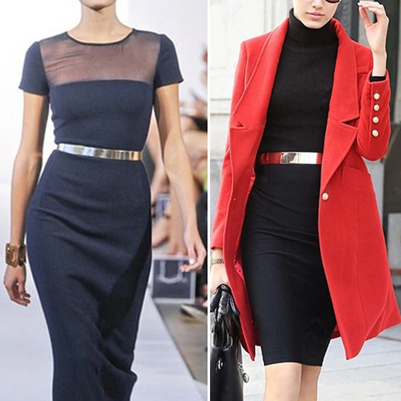 Womens Gold Belt High Waist Metal Mirror Metallic Plate Wide Obi Band Chains NEW | Аксессуары для одежды