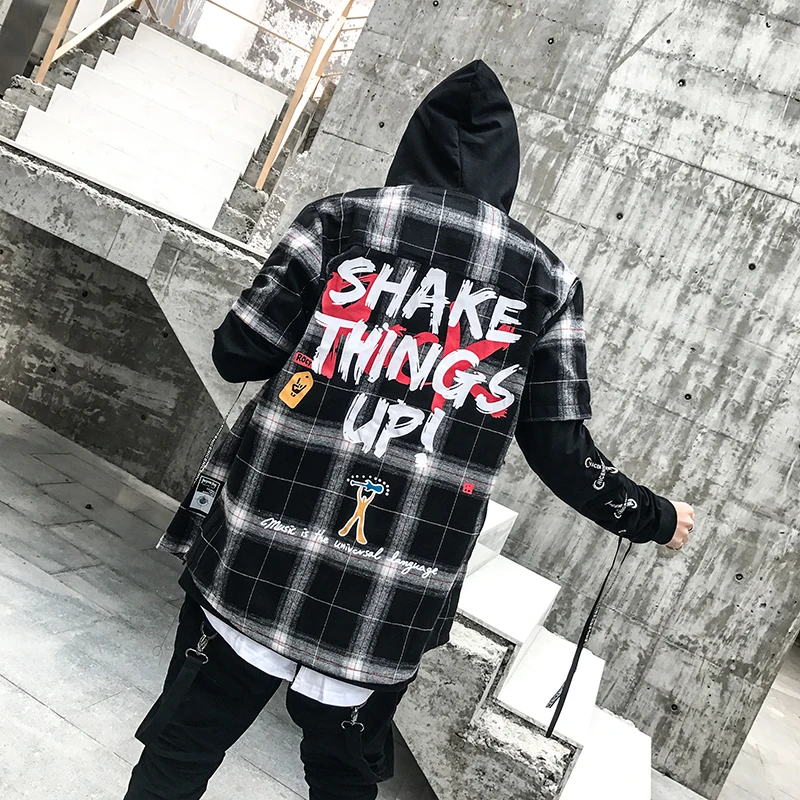 Be.YuMiao Plaid Dress Shirts Mens Hip Hop plaid shirt in man clothing Long Sleeve Male Casual Cotton Extended Streetwear | Мужская