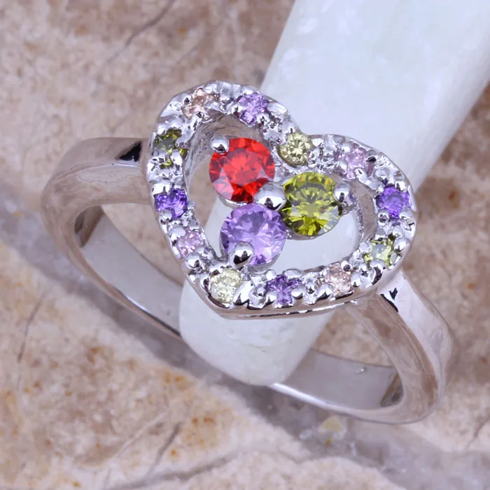 Tantalizing Multicolor Red Garnet Silver Plated Heart Ring Size 6 / 7 8 9 R0177 | Украшения и аксессуары