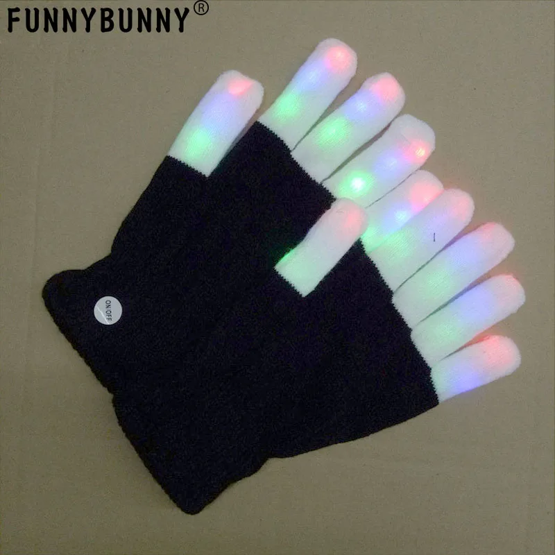 Светодиодные Перчатки FUNNYBUNNY светящиеся на пальцах игрушки с огнями 3 Красочные 6