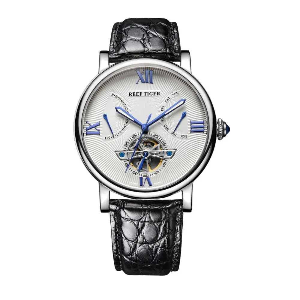 Reef Tiger/RT Tourbillon Мужские часы с датой день сталь дизайнер повседневные автоматические часы Аллигатор ремешок RGA191 - Цвет: RGA191-YWAB