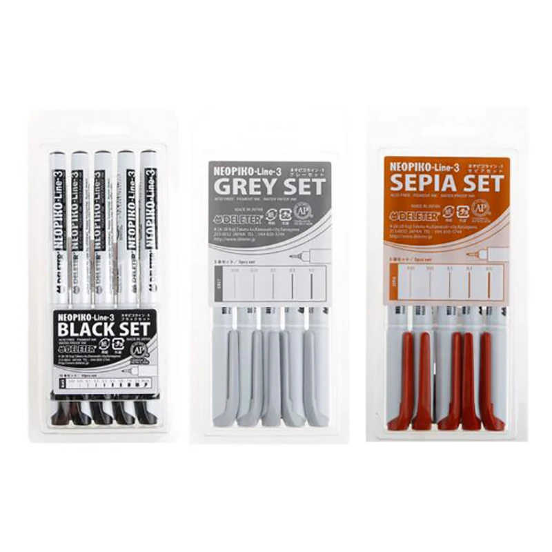 

5pcs/set Deleter Neopiko-Line-3 Fine Line Pen Pigment Water Proof Ink Art Supplies