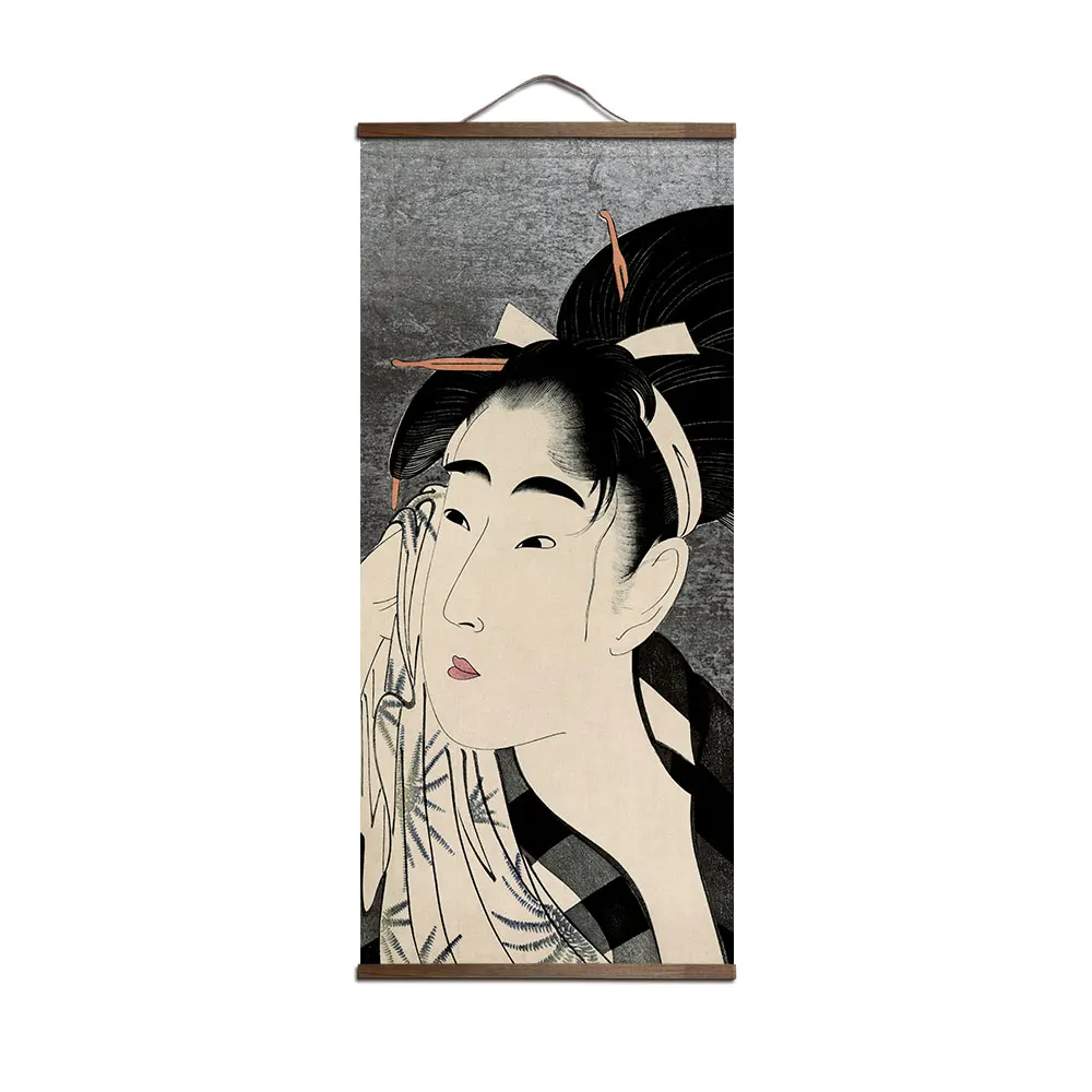 Цвет: желтый Японский Ukiyoe для живописи на холсте плакаты и принты украшения стены искусства домашний декор с твердой деревянной подвеской свиток - Цвет: Цвет: желтый