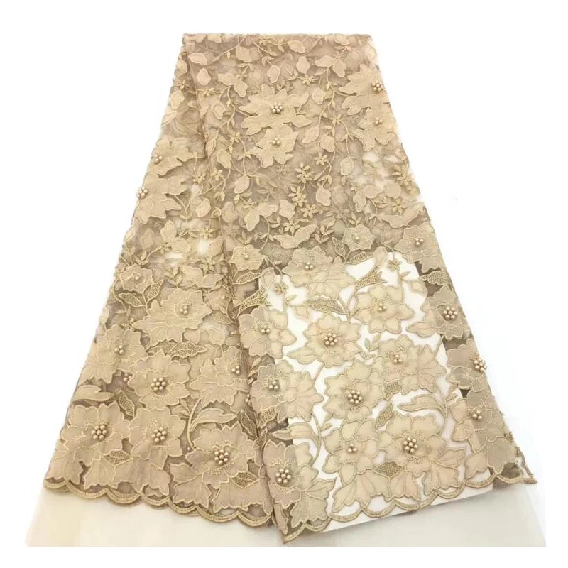 Me-dusa Hollow flower bead High quality fashion dress African tulle lace french wedding fabric 2019 newest 5yards/pcs | Аксессуары для