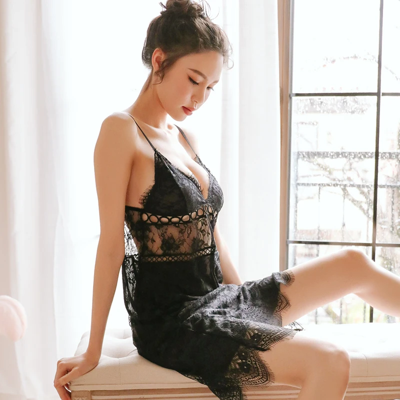 

new High-end lace Night Sleep Dress Nighties for Women Underwear Lingerie Sling Lace Embroidery Sexy Nightdress Women's Sleep