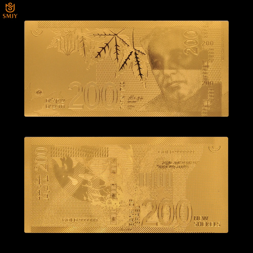 Израиль 24k позолоченный 200 новый шекель Золотая банкнота для сбора денег и
