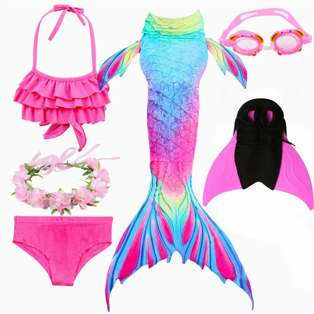 2019 Костюм Русалки с хвостом радуги для девочек костюмированной вечеринки