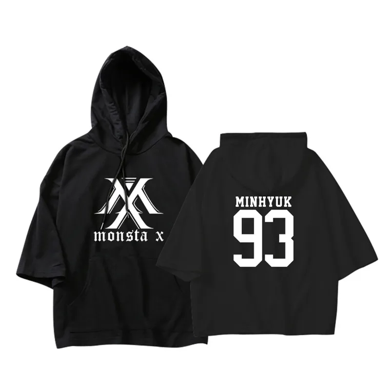 KPOP корейский хип-хоп MONSTA X I.M WONHO MINHYUK хлопковые тонкие толстовки с капюшоном три четверти пуловеры толстовки с капюшоном одежда для фанатов - Цвет: MINHYUK Black