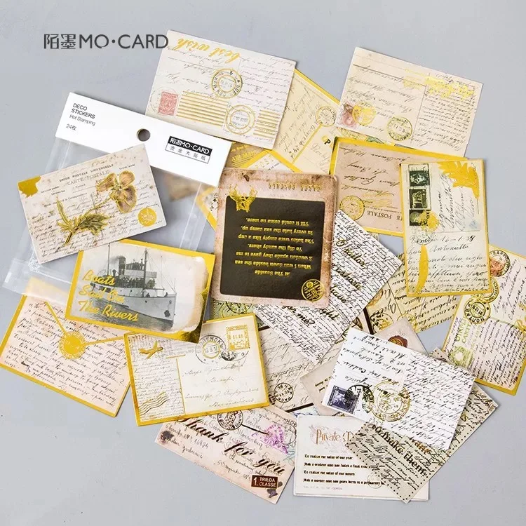 24 PCS of antique 7 designs adhesive paper and gold-plated stickers for notebook Luggage Laptop Stationery Diary | Игрушки и хобби