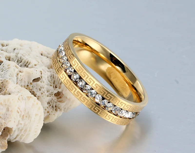 Heyrock Women's Vintage Jewelry Golden Stainless Steel Zirconia Rings Engagement Wedding Ring | Украшения и аксессуары