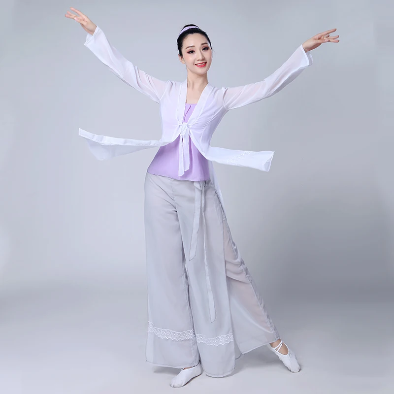 

Chinese style Hanfu classical dance practice clothes female dance gauze elegant chinese folk dance costume for woman