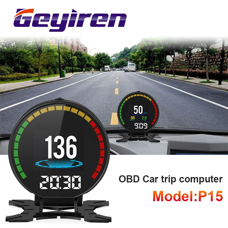 GEYIREN P15 дисплей hud obd2 температура автомобиля км/ч MPH турбо повышение давления скорость проектор на лобовое стекло для автомобиля HUD