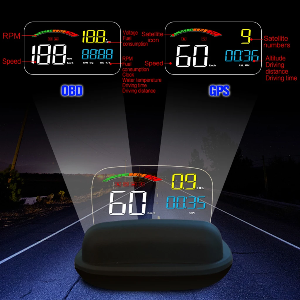 Автомобильный проектор HUD с 4 дюймовым экраном дисплей на голову Предупреждение о