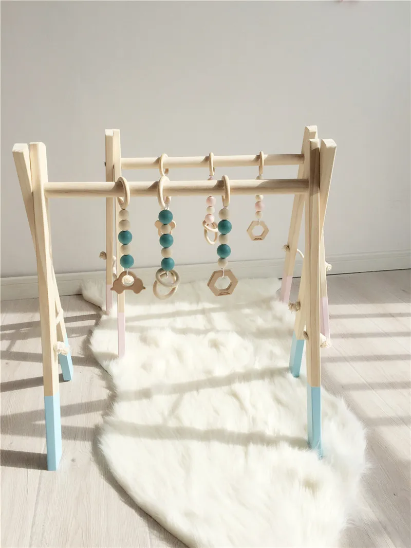 Wooden Baby Gym Without Gym Toys Activity Gym Toy Accessories Montessori Rattles Nursery Kids Room Decor Shelf Photography Props