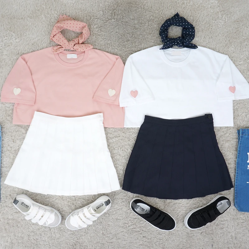 2019 корейский розовый рок Летний стиль harajuku рубашка Женская kawaii Любовь персик в
