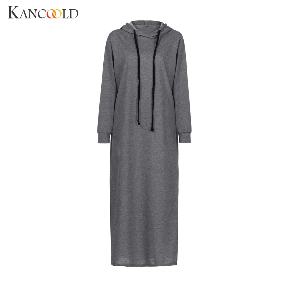 Платье KANCOOLD женское модное макси с длинным рукавом платья капюшоном