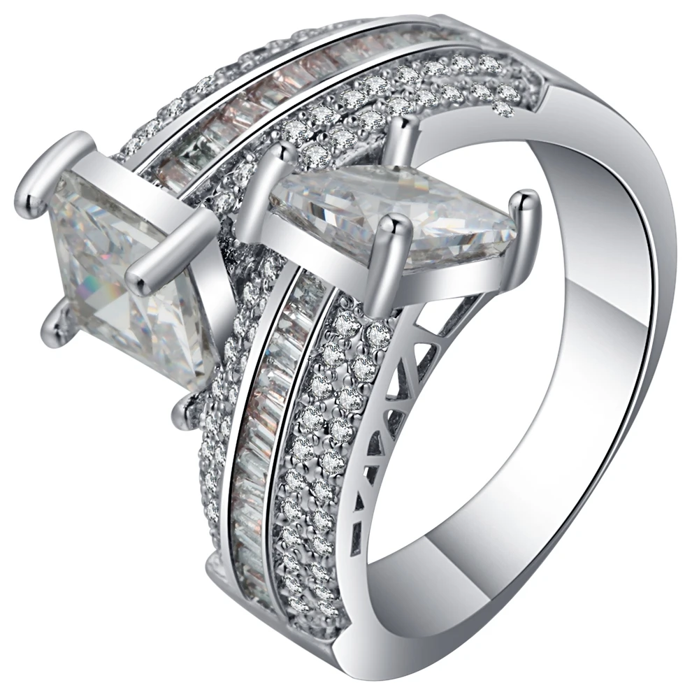 

UFOORO Новое модное складное кольцо для женщин дизайн 1.5ct Стразы очаровательное посеребренное кольцо романтическое обещание кольцо женский п...