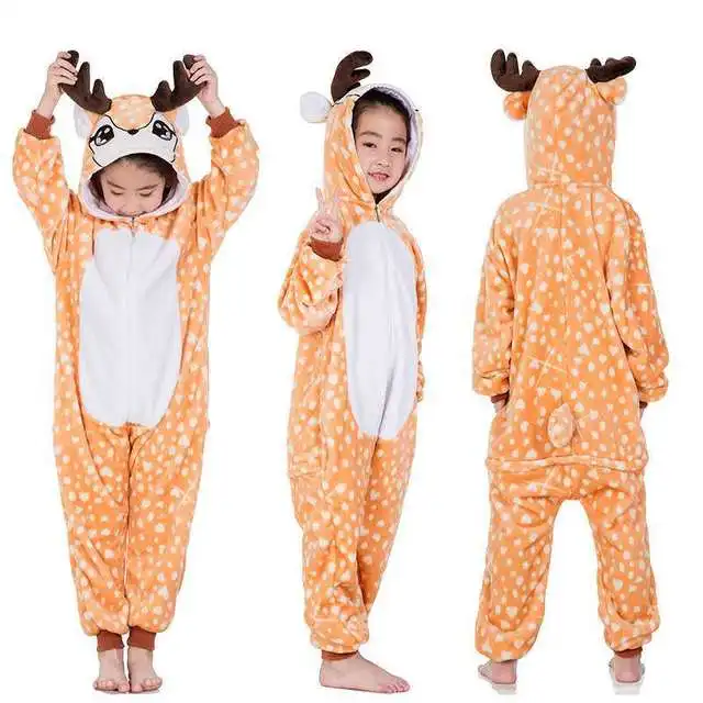 Kigurumi/пижамы с единорогом детские пижамы для мальчиков и девочек, фланелевые детские пижамы, комплект одежды для сна с животными зимние комбинезоны для детей от 4 до 12 лет - Цвет: Chocolate