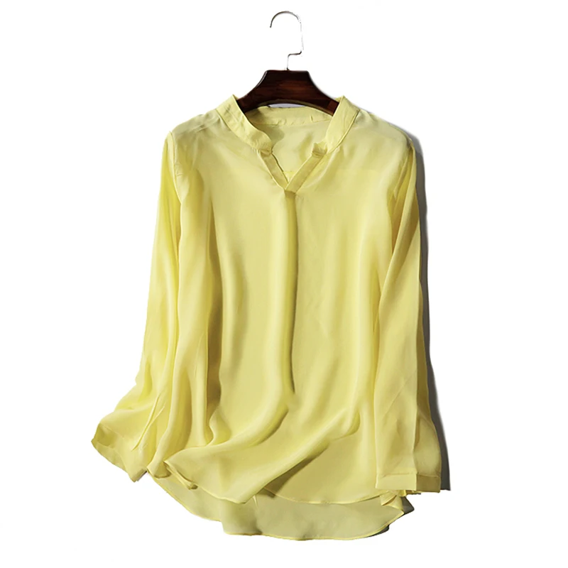 Блузка женская из натурального шелка однотонная с длинным рукавом|Блузки| |