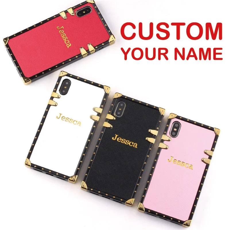 

Leather Trunk Case Stamping Emboss Gold Personalized Custom Name Phone Case For iPhone 12 11 Pro 6S XS Max XR 7 7Plus 8 8Plus X