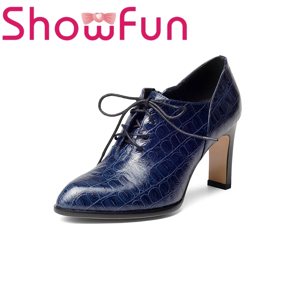 Showfun натуральная кожа женская обувь платье классика с острым носком перекрестной