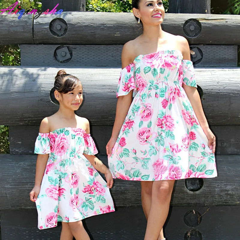 Mum Mommy and Me Mother Daughter Dresses Wedding Off Shoulder Mom Girl Dress Family Look Matching Outfits | Мать и ребенок