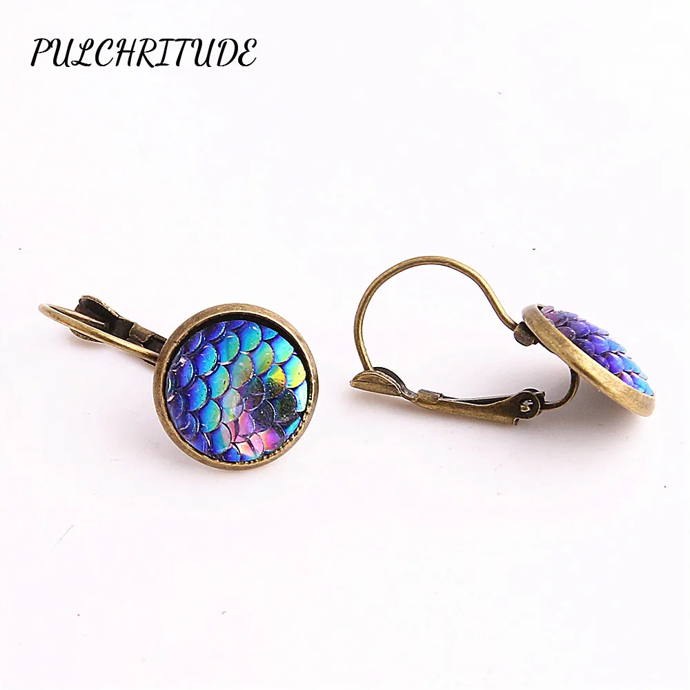 PULCHRITUDE Metal Alloy 6pcs Fit Round 12mm Cabochon Base Earring Back Pendant Colorful Fish Scale Cameo Diy Jewelry Make C1491 | Украшения