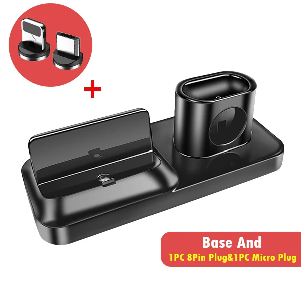 1 IOS 1Micro Plug ACCEZZ Магнитный зарядный Настольный держатель для iPhone XS MAX XR для AirPods Apple i Watch для samsung Xiaomi 3 в 1 Универсальное зарядное устройство - Тип штекера: 1 IOS 1Micro Plug