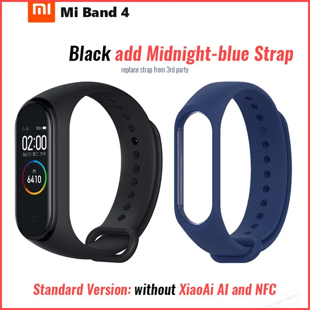 Xiaomi Mi браслет 4 Bluetooth 5,0 Фитнес браслет AMOLED цветной сенсорный экран Музыка AI пульс - Цвет: add blue strap