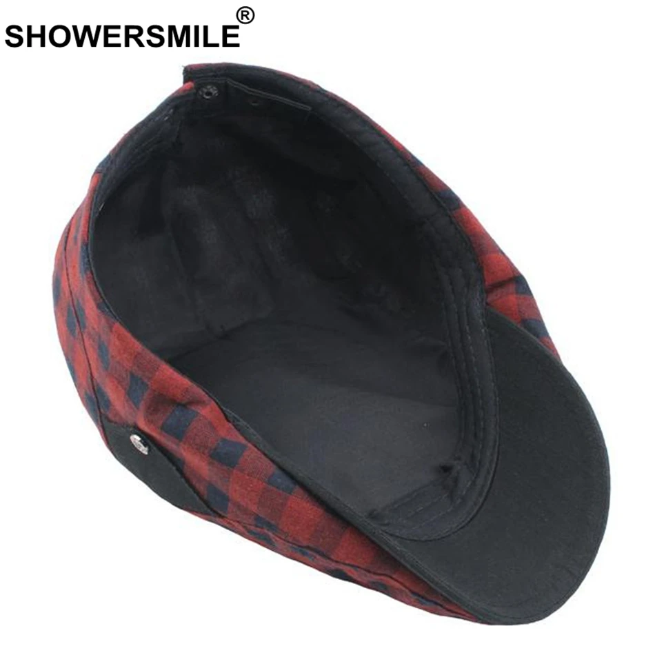 SHOWERSMILE, красные клетчатые береты для женщин, хлопковая дышащая шапка из плюща утконоса, Мужская Новая летняя Регулируемая винтажная плоская кепка в британском стиле