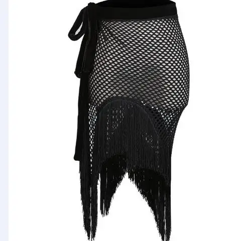 Black Skirt Модная юбка для латинских танцев, Женская юбка для танцев, бахрома, шарф для танго, сальсы, ча-самбы, румбы, бальная одежда для занятий танцами, BDY006 - Цвет: Black Skirt