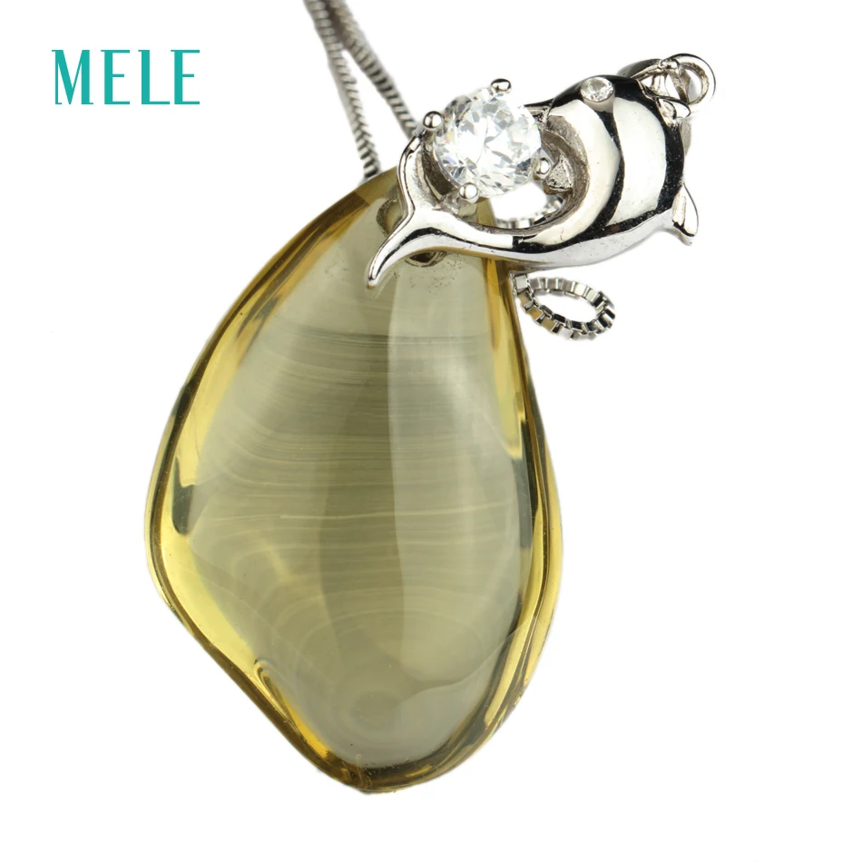 Натуральный лимонный кварц и дымчатый кварт серебряный кулон кабошон резки в 20