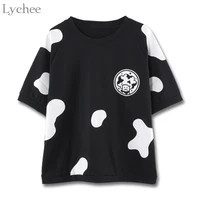 lychee summer women t shirt cow print black white kawaii cute casual short sleeve t shirt tee top female