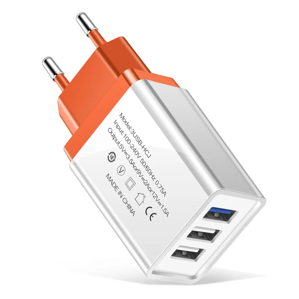 Only Orange Charger ESSIEN 3 порта USB зарядное устройство EU US 5 в 2A быстрое зарядное устройство адаптер для iPhone XS X 8 7 samsung S10 S9 huawei Xiaomi зарядное устройство для мобильного телефона - Тип штекера: Only Orange Charger