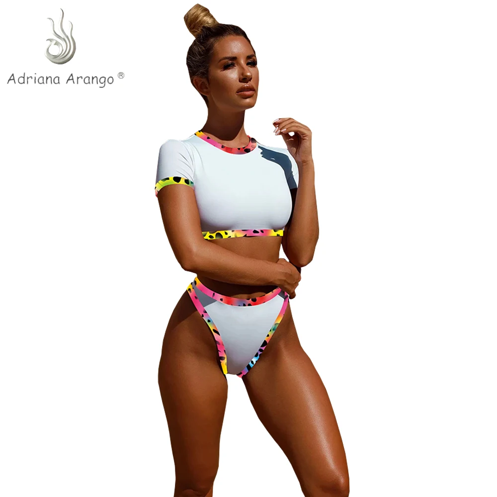 Adriana Arango 2019 Уникальный короткий рукав Высокая талия бикини купальник контрастный